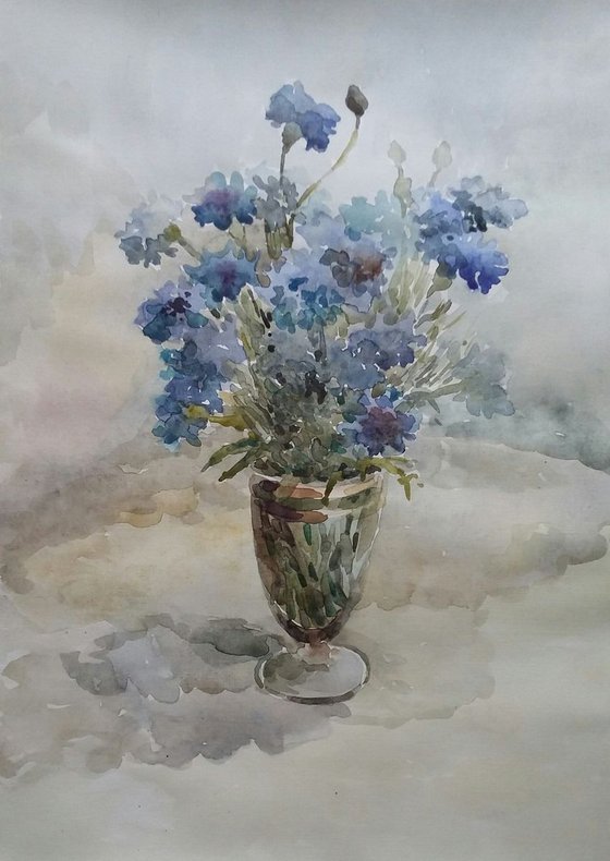 Cornflowers. Original watercolour painting. 2019