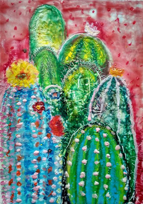 Cactus - encaustic painting by Ann Krasikova