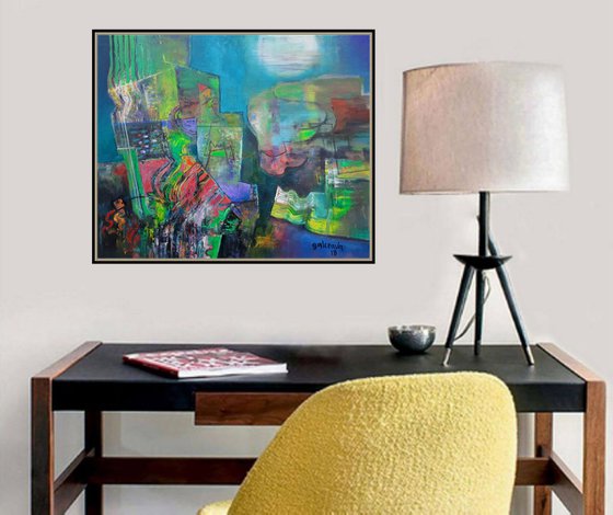 Midnight Sun, Geometric Abstract Oil Painting On Canvas