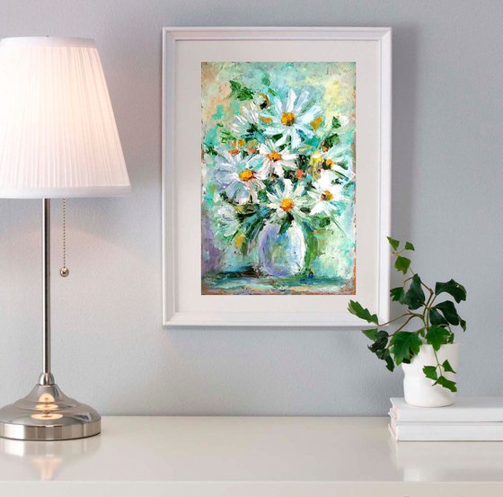 Summer Bouquet, Daisy Painting Floral Original Wall Art Flower Bouquet Artwork