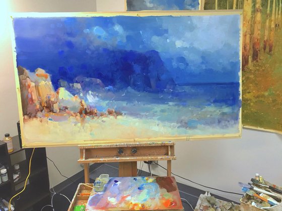Seashore, Original oil painting, Handmade artwork, One of a kind