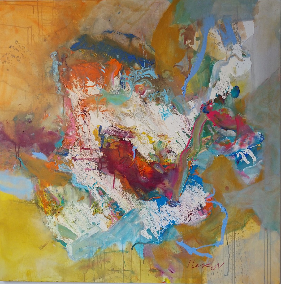Abstract Acrylic Painting By Ivo Lekov, 39 X 39, Bohemian Emotion, Original Artwork