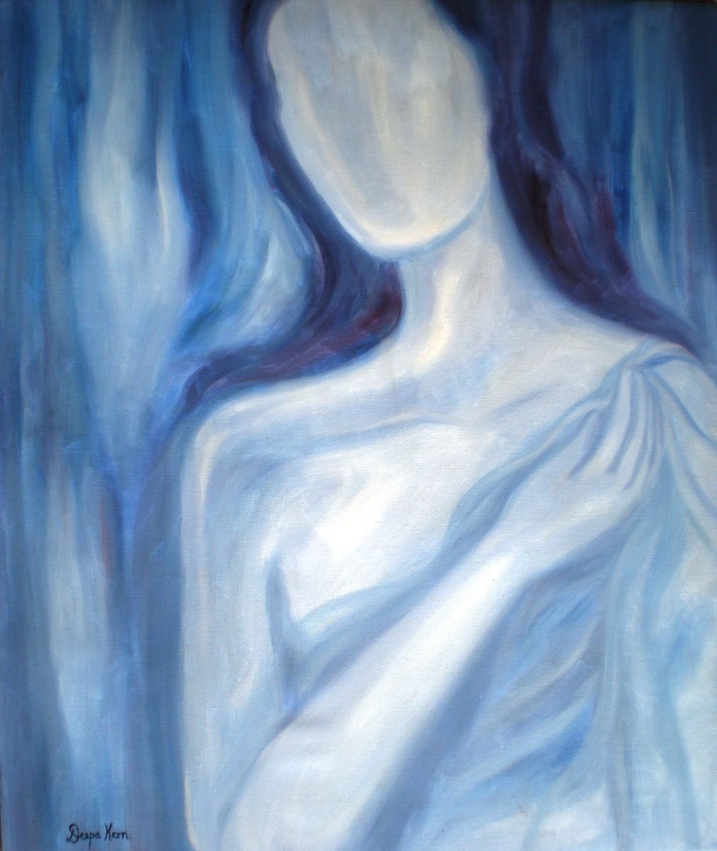 Impressionistic Abstract Oil Painting By Deepa Kern, 28 X 33, A Touch Of Blue, Original Artwork