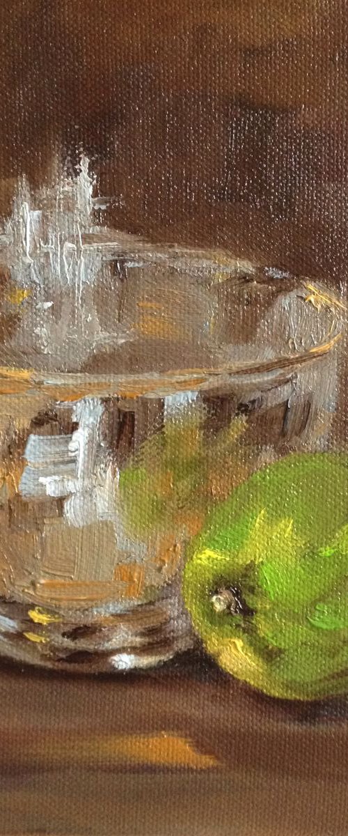 Silver Bowl with Lime  Impressionist Still Life by Rebecca Pells