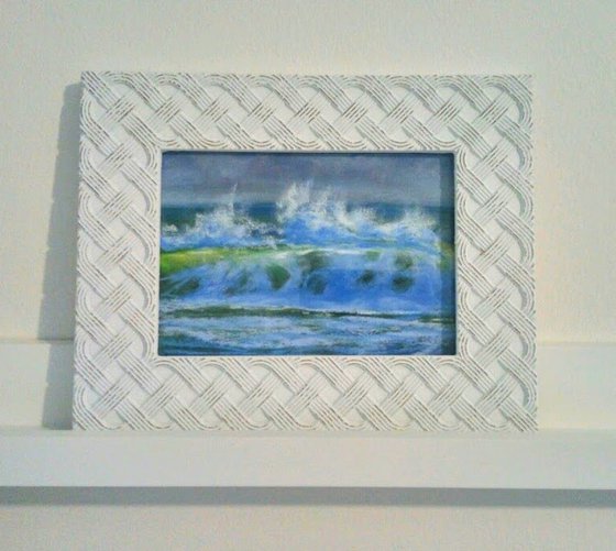 Small framed wave pastel painting