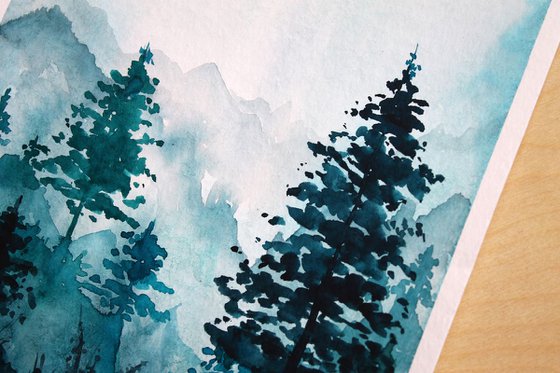 Blue Trees Watercolour By Svetlana Wittmann Artfinder