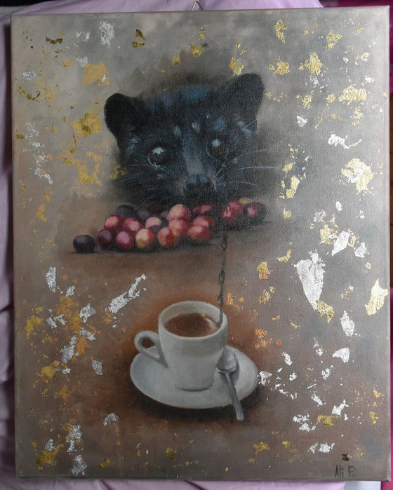 original oil painting coffee kopi luwak
