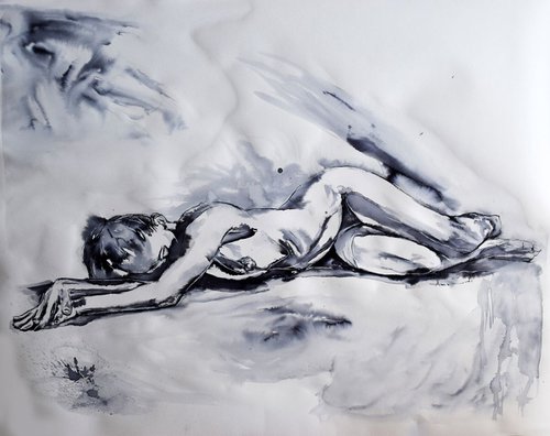 Nude Study in ink / 68 cm x 52 cm by Anna Sidi-Yacoub