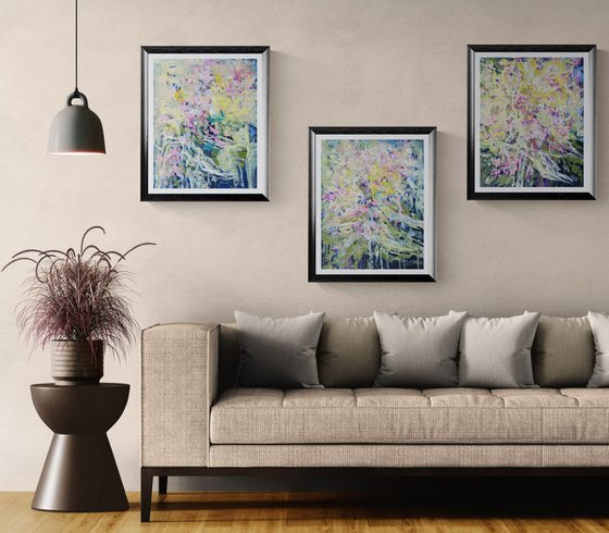 Abstract Floral Triptych on Paper