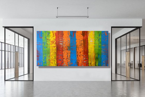 Somewhere over the Rainbow - XXL LARGE,  ABSTRACT ART – EXPRESSIONS OF ENERGY AND LIGHT. READY TO HANG! RAINBOW ART!