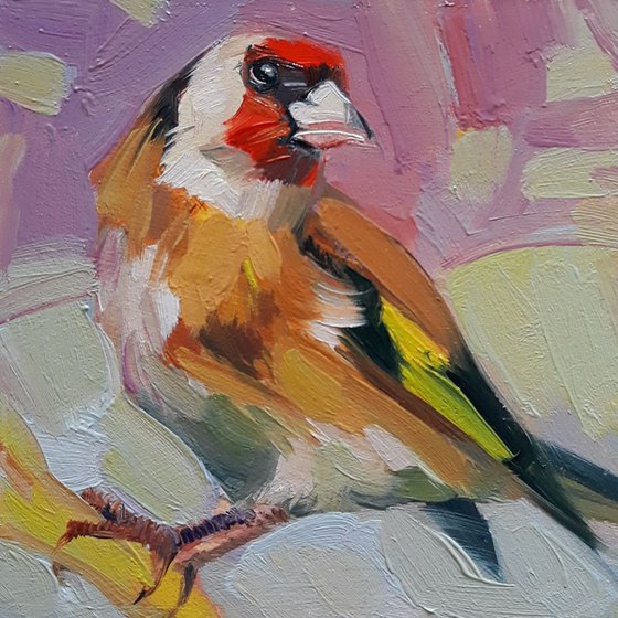 Goldfinch bird oil painting in frame