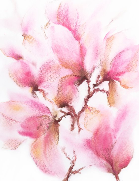 Watercolor floral painting Spring magnolias