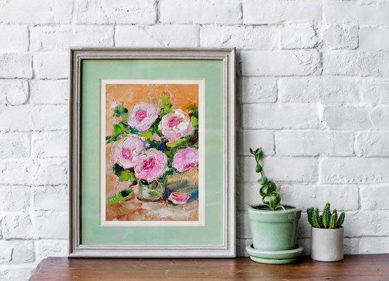 Pink Floral Painting Original Art Small Oil Artwork Flower Wall Art