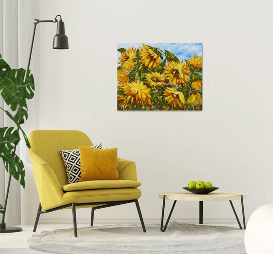 Sunflowers (100x80cm, oil painting, palette knife)