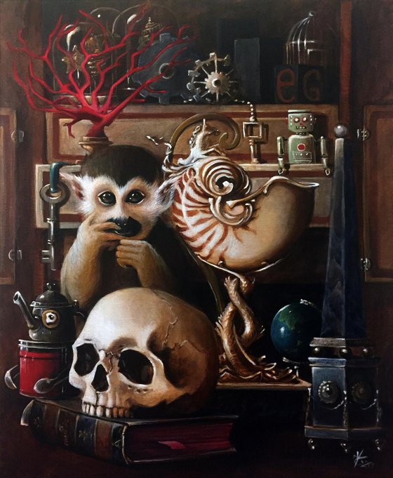 Cabinet of curiosities - Original painting-  46 x 38 cm