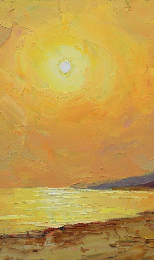 Sunset in yellow seascape by Alisa Onipchenko-Cherniakovska
