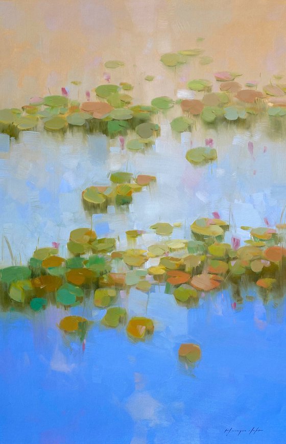 Lilies Pond, Original oil painting, Handmade artwork, One of a kind