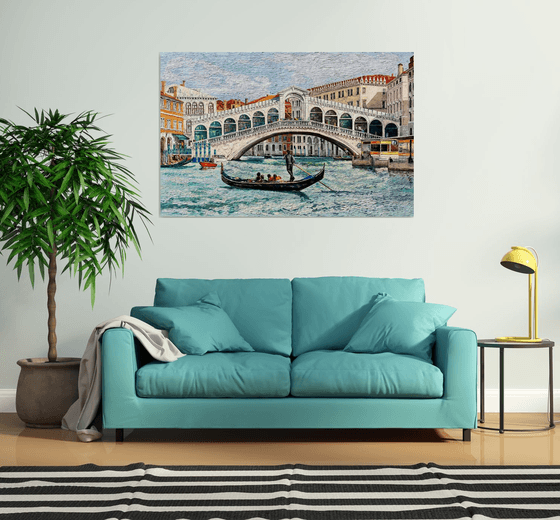 Venice, Rialto Bridge, Impasto, 140 x 90 cm