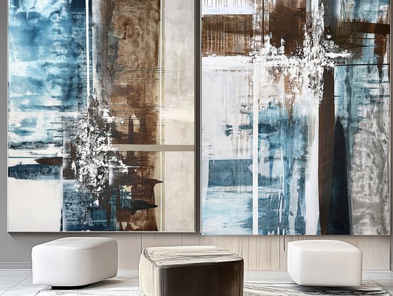 Boundaries of Color.Teal Umber Diptych