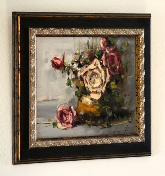 Vase of Roses Original Framed Painting Ready to hang