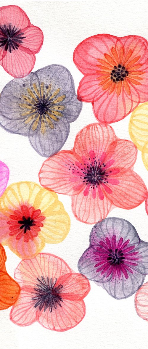 Watercolor abstract poppies by Liliya Rodnikova