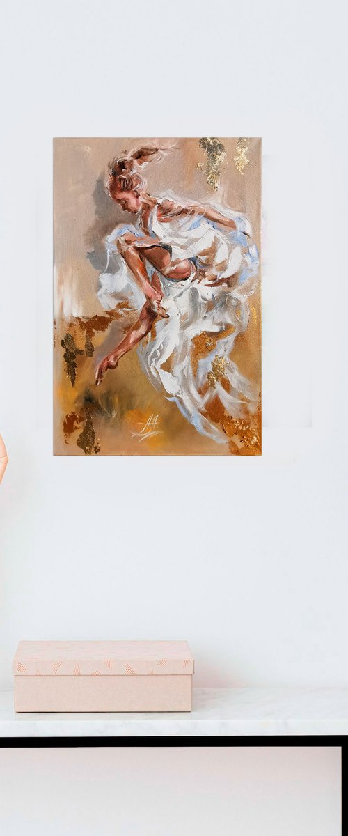 Ballerina oil painting, dancer art by Annet Loginova