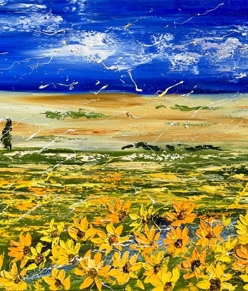 Sunflower Field Painting by Halyna Kirichenko