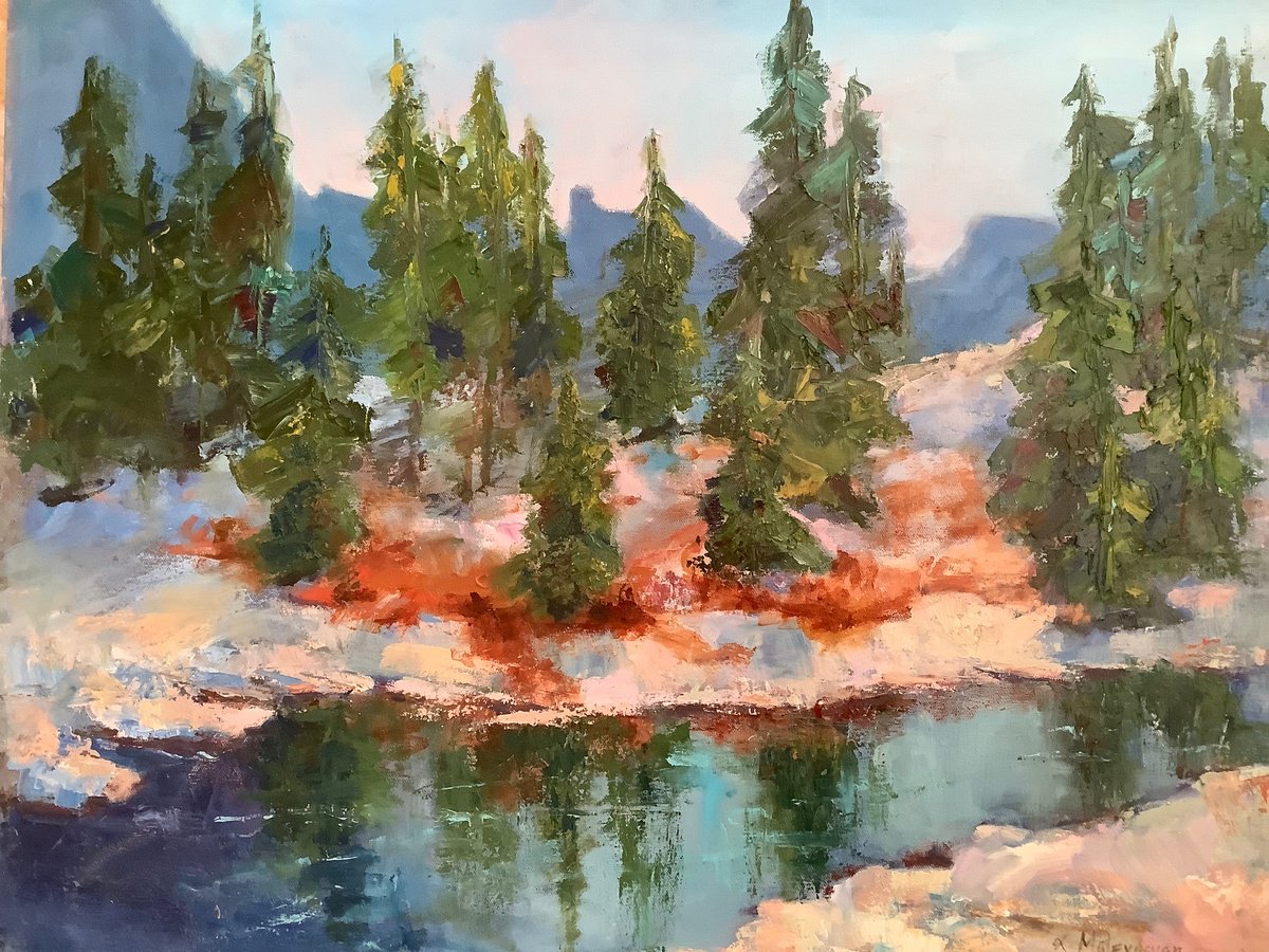 Impressionistic Landscape Oil Painting By Lia Matevosyan Haselton, 28 X 22", Reflection, Original Artwork