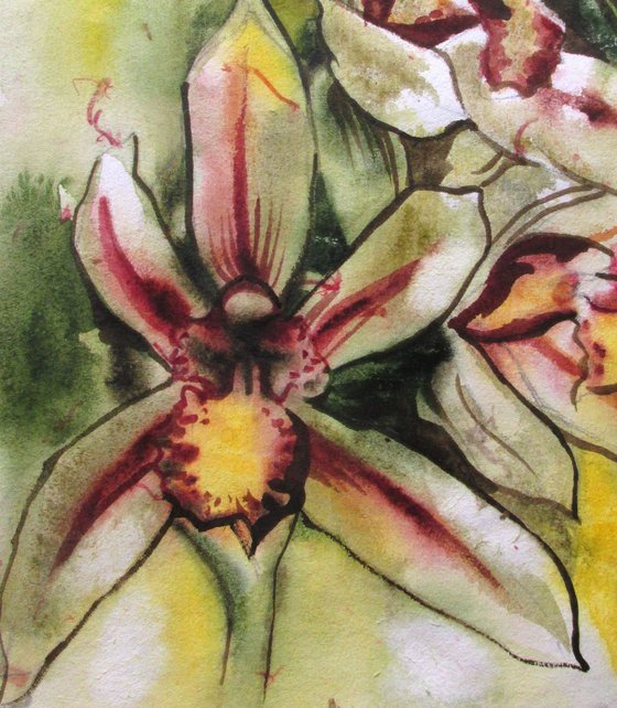 orchid painting on hand made flower paper