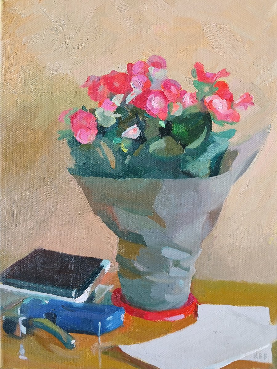 Impressionistic Still Life Oil Painting By Vasyl Koval, 12 X 16", Morning In The Studio, Original Artwork