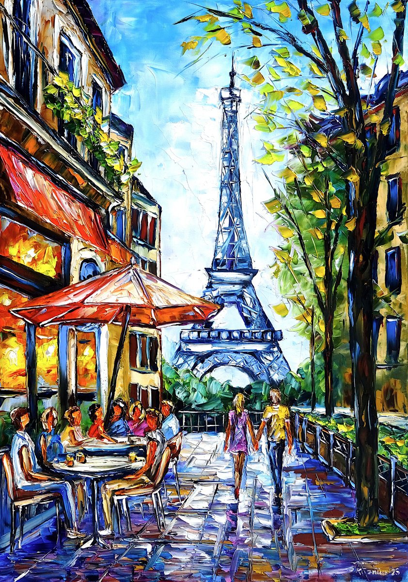 Expressive Cityscapes Oil Painting By Mirek Kuzniar, 20 X 28", A Spring Day In Paris, Original Artwork