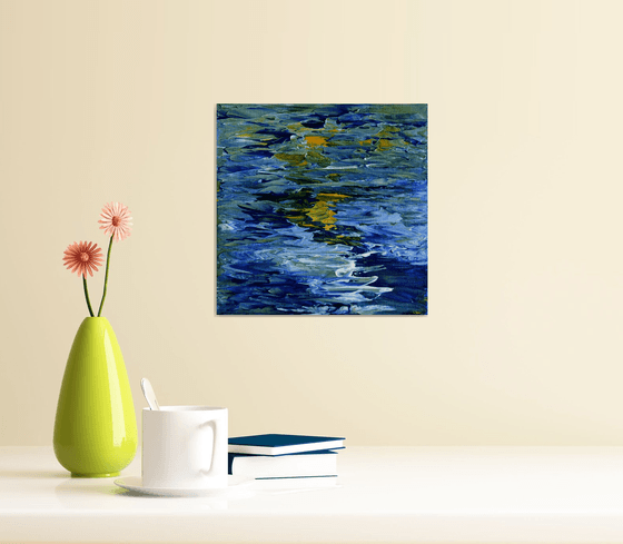 Reflection 3  - MINIATURE ABSTRACT ON EASEL PALETTE KNIFE READY TO HANG EXCLUSIVE ARTFINDER