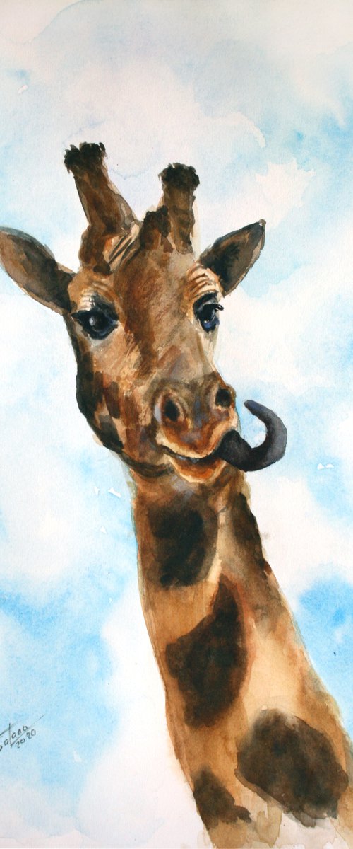 Giraffe I - Animal portrait /  ORIGINAL PAINTING by Salana Art