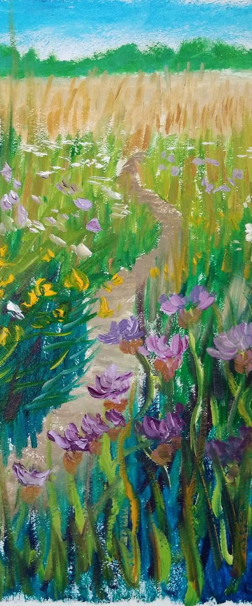 Wildflowers at the meadow. Pleinair painting by Dmitry Fedorov