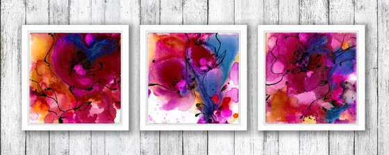 Blossoming  Lullaby Collection 1 -  Set of 3 Abstract Floral Paintings by Kathy Morton Stanion