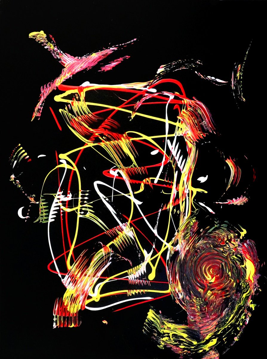 Expressive Abstract Acrylic Painting By Newel Hunter, 36 X 48", Follower, Original Artwork