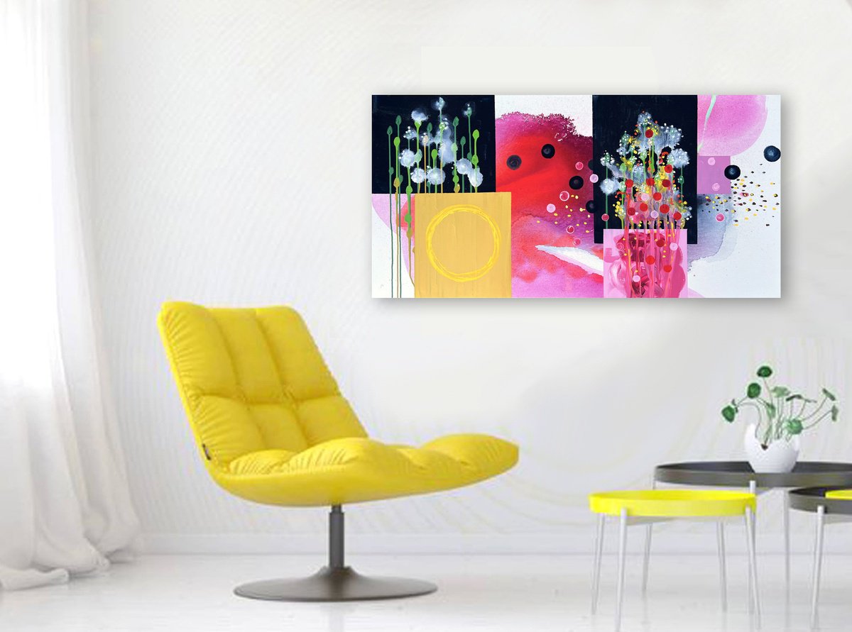 Organic Botanical Acrylic Painting By Randi Antonsen, 47 X 24", Places And Things, Original Artwork