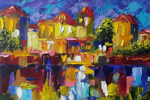Evening city - painting cityscape, cityscape Venice, evening Venice, landscape, oil painting, street scenery, painting on canvas, impressionism, city, gift by Anastasia Kozorez