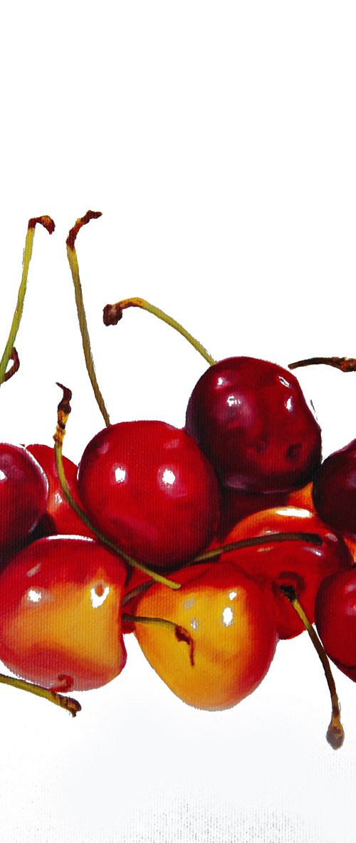 Cherries painting, Original oil on canvas realistic art, 30 x 30 cm by Simona Tsvetkova