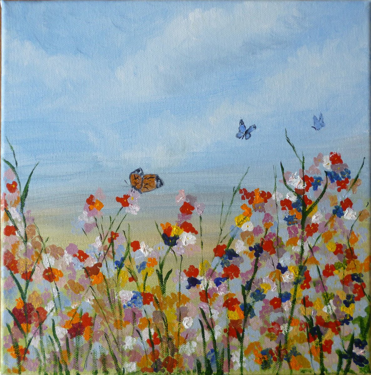 Impressionistic Botanical Acrylic Painting By Maddalena Pacini, 12 X 12", Summertime, Original Artwork