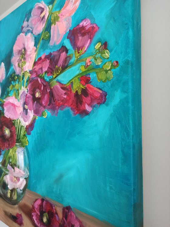 Hollyhocks pink Mallows flowers