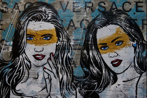 Parading - Girls Light Up 190cm x 100cm Huge Industrial Texture Urban Pop Art