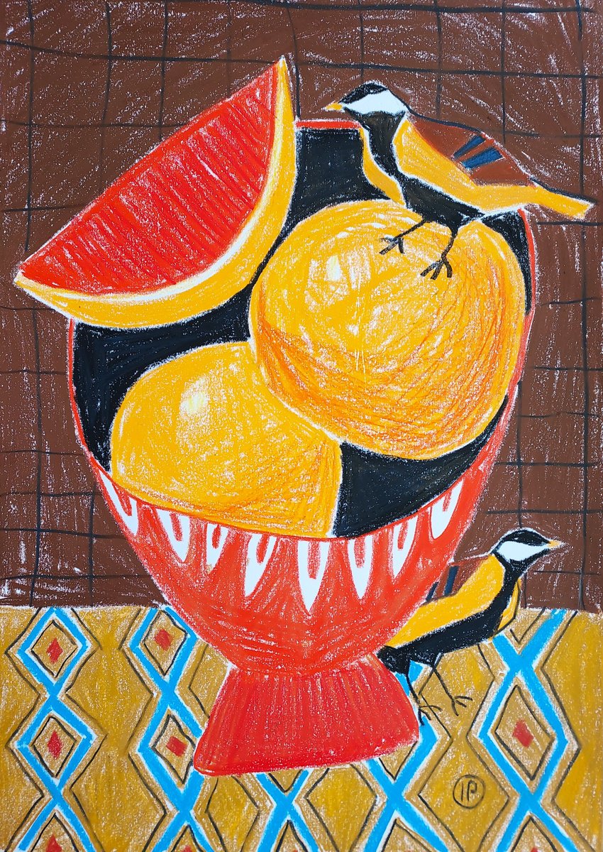 Impressionistic Still Life Pencil Drawing By Irina Plaksina, 12 X 17, Morning And Birds Song, Original Artwork