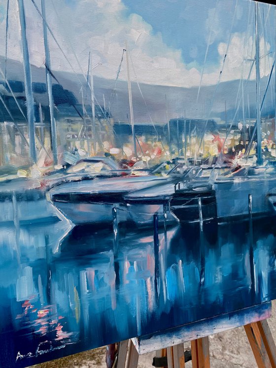 "Yachts"original oil painting by Artem Grunyka