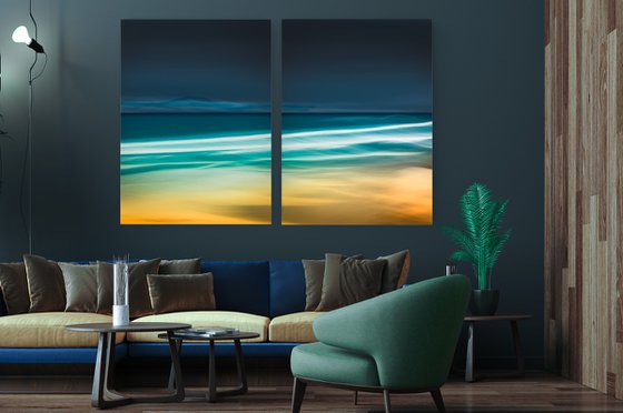Summer Waves  - Diptych  Extra large teal impressionist beach abstract