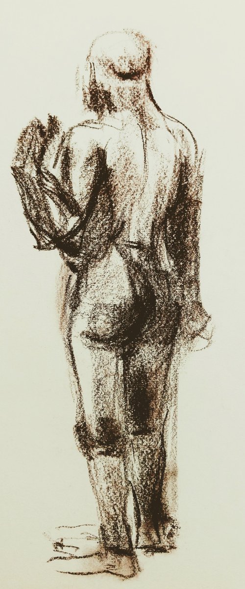 Nude. Abstract male figure. Drawing with a brown pencil on paper by Yury Klyan