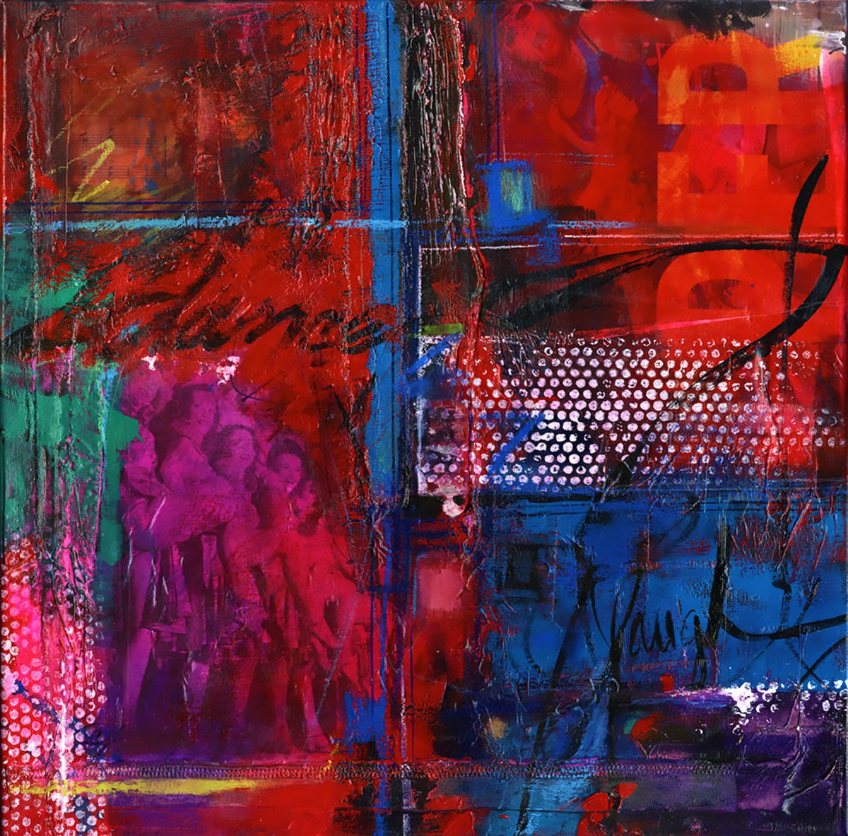 Abstract Painting By Kathy Morton Stanion, 20 X 20", Dance And Laugh, Original Artwork