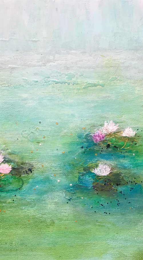 Water lilies pond floral abtract “I love you2” by Henrieta Angel