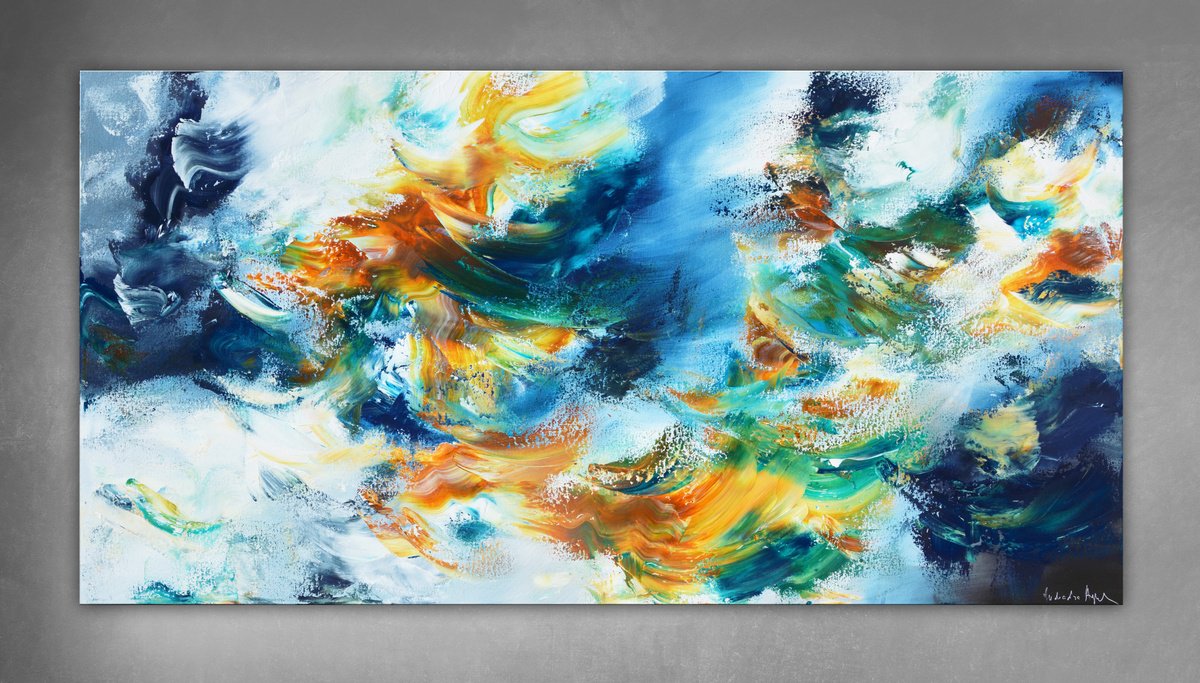 Abstract Acrylic Painting By Andrada Anghel, 60 X 30, The Emerald Sea, Original Artwork