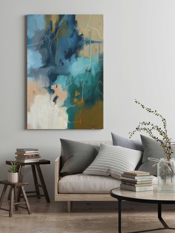 "Consonance 3" Teal blue abstract acrylic art